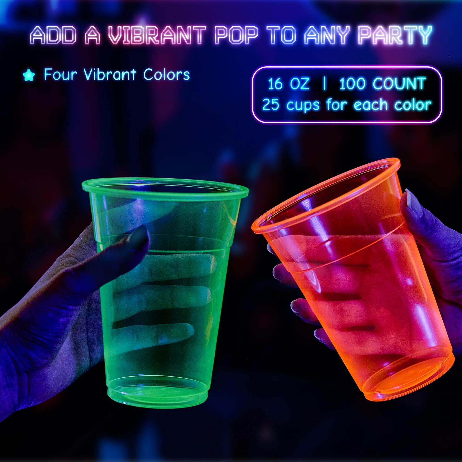 12/16oz Neon Blacklight Party Cups - Jolly Party