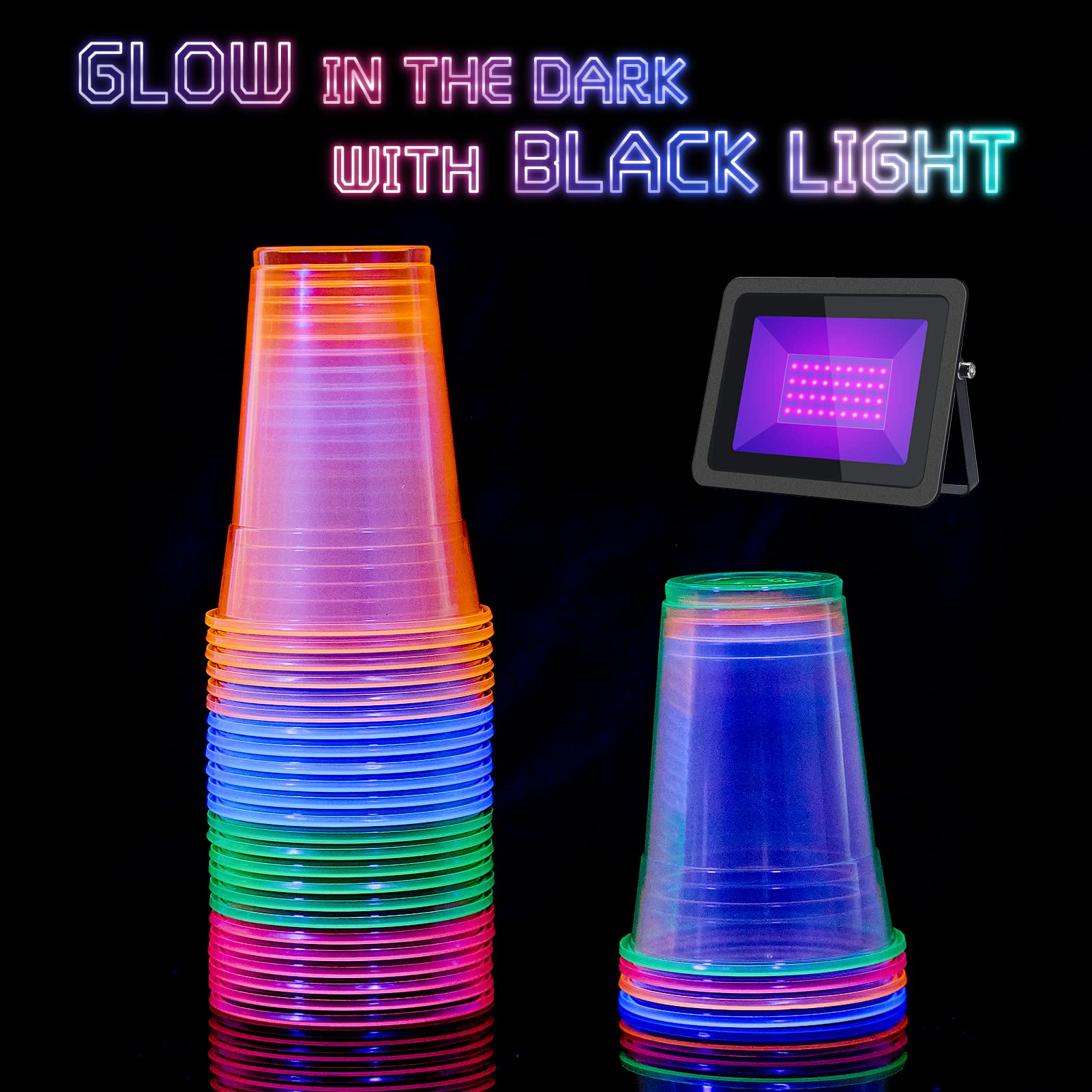 12/16oz Neon Blacklight Party Cups - Jolly Party