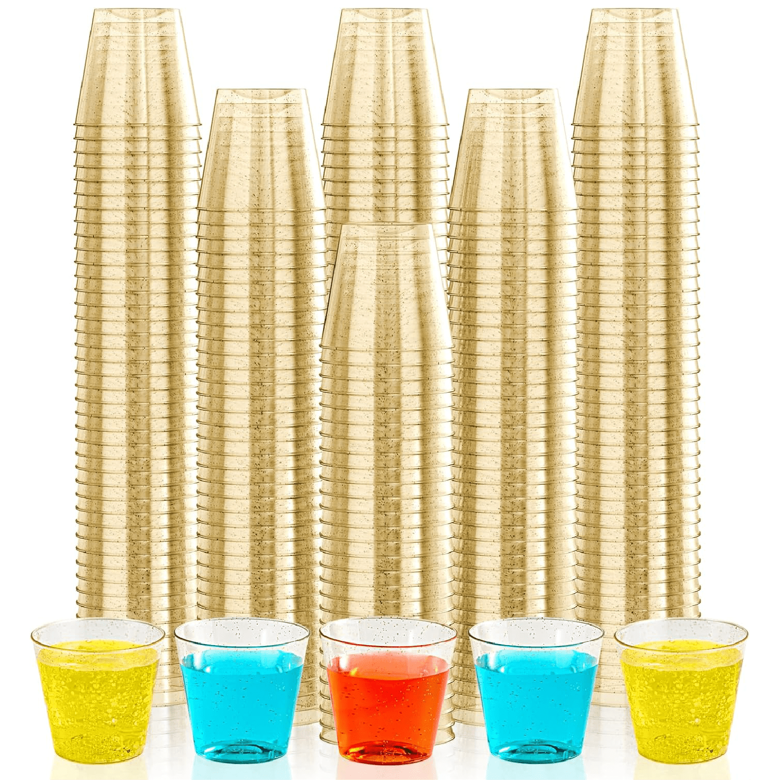 1oz Gold Glitter Plastic Shot Glasses - Jolly Party