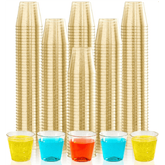 1oz Gold Glitter Plastic Shot Glasses - Jolly Party