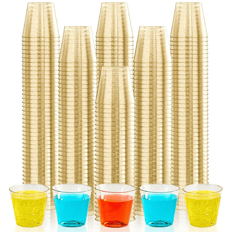 1oz Gold Glitter Plastic Shot Glasses - Jolly Party