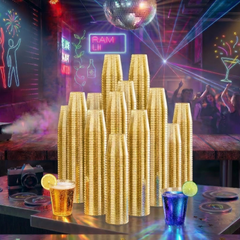 1oz Gold Glitter Plastic Shot Glasses - Jolly Party