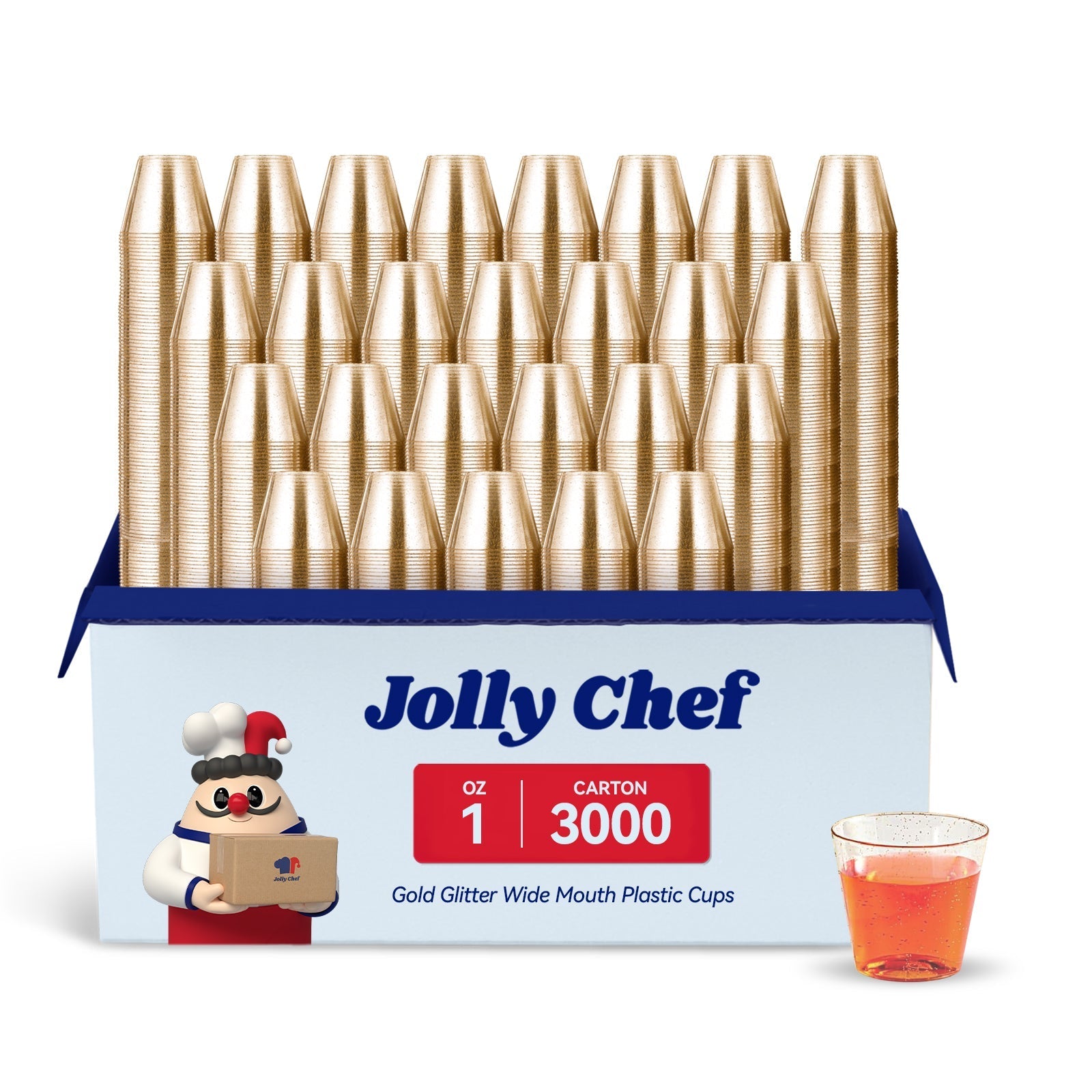 1oz Gold Glitter Plastic Shot Glasses - Jolly Party