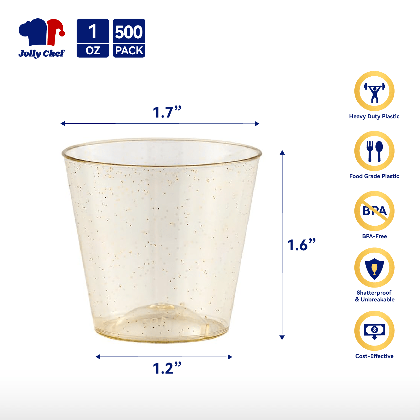 1oz Gold Glitter Plastic Shot Glasses - Jolly Party