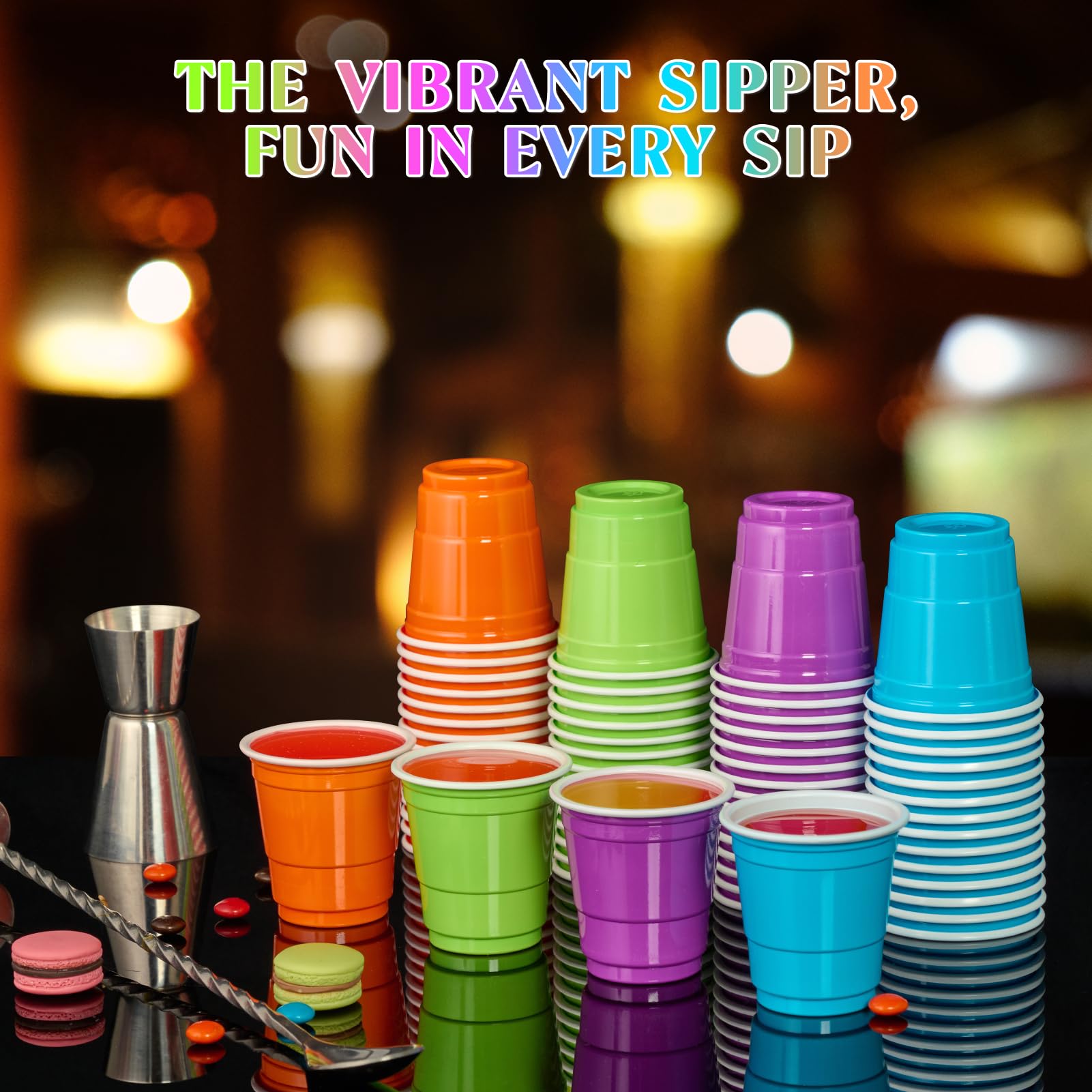 2oz Assorted Color Shot Cups - Jolly Party