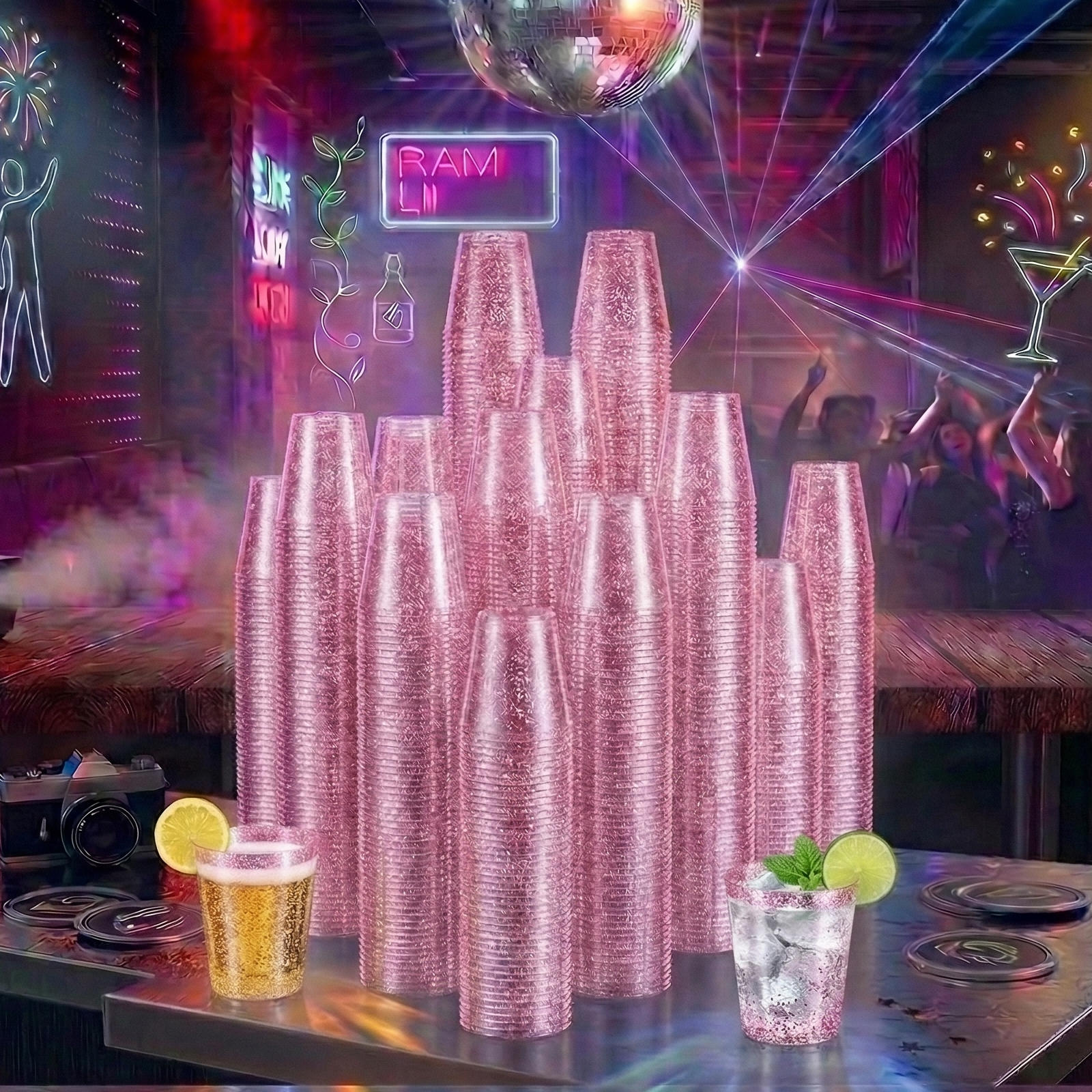 9oz Pink Glitter Party Cups - Jolly Party